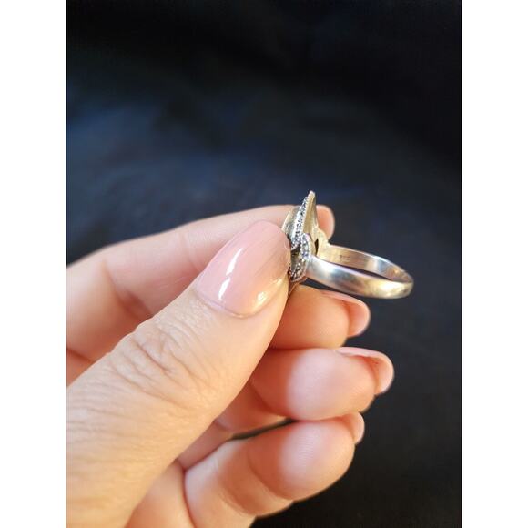 Silver 925 Marcasite And Black Stone Regency Bridgerton Style Ring Size 9 - Picture 3 of 4